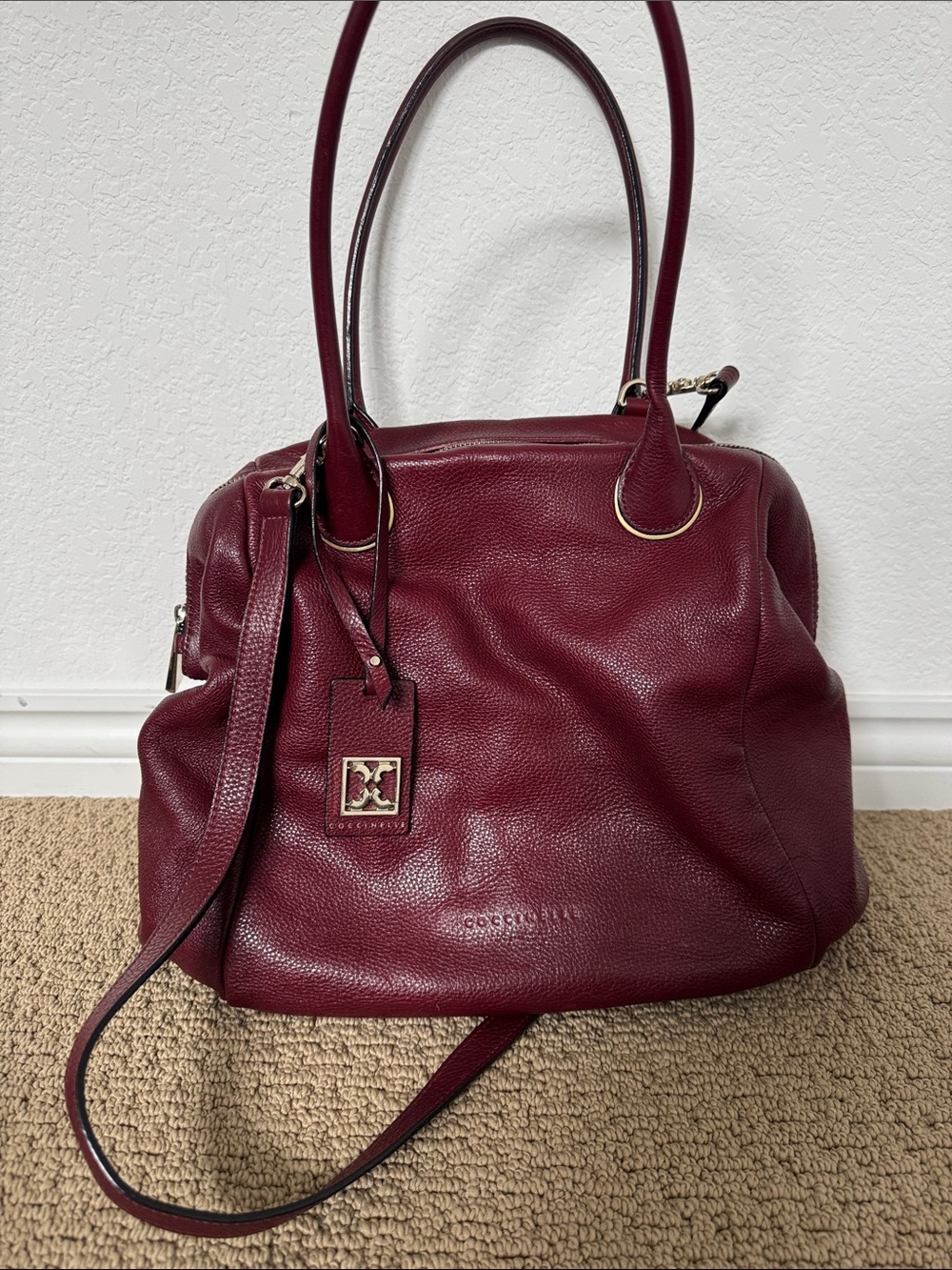 Coccinelle Burgundy Pebbled Leather Italuan Shoulder Bag with Gold Hardware